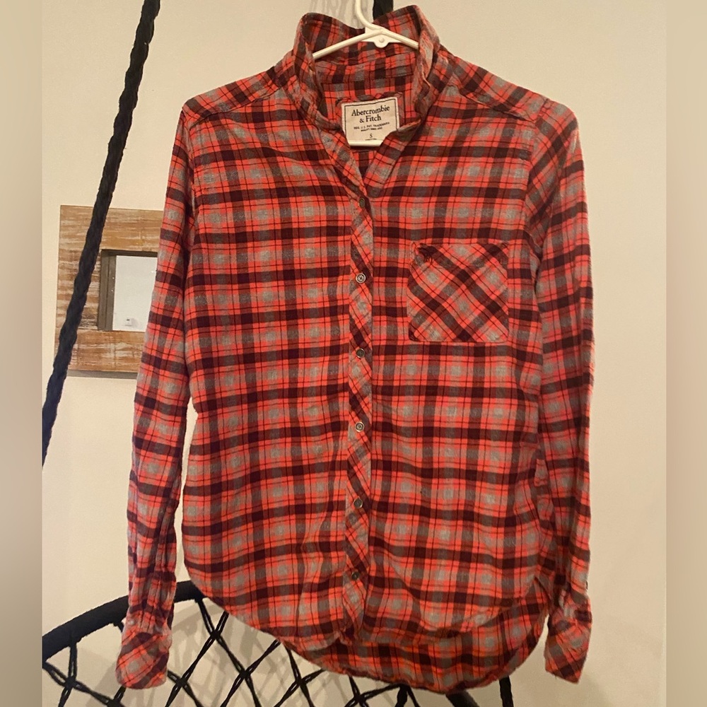 Abercrombie & Fitch Red and Gray Plaid Shirt